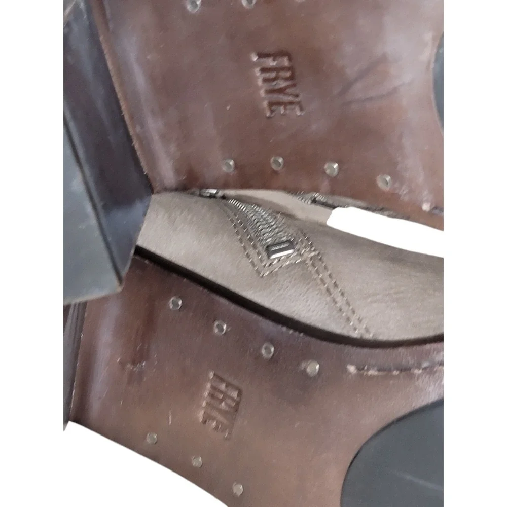 FRYE Boots Women 9.5M Gray Nubuck Leathe Ankle Bootie Danica Peep‎ Toe Heel Shoe